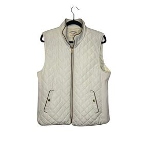 CAMBRIDGE Dry Goods Quilted Vest XL Beige Corduroy Trim Zip Front Pockets Casual